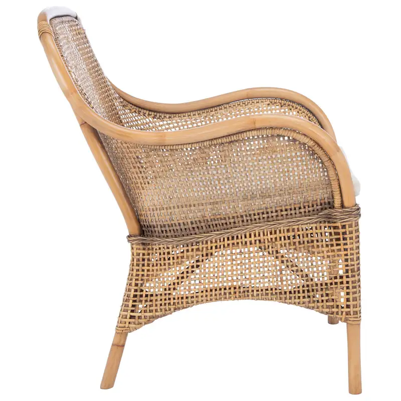 SAFAVIEH Rosalia Coastal Rattan Accent Chair with Cushion - 23.4 W x 24.8 L x 32.7 H - 23Wx25Dx33H