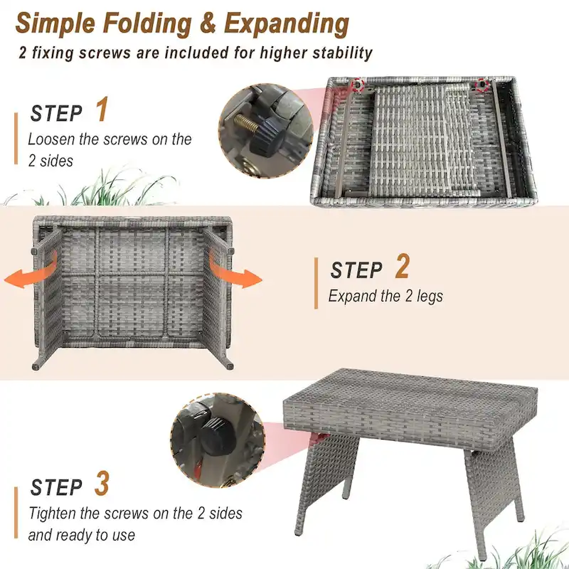 Costway Patio Folding Rattan Wicker Side Table End Coffee Table - 24 x 16 x 16 (L x W x H)