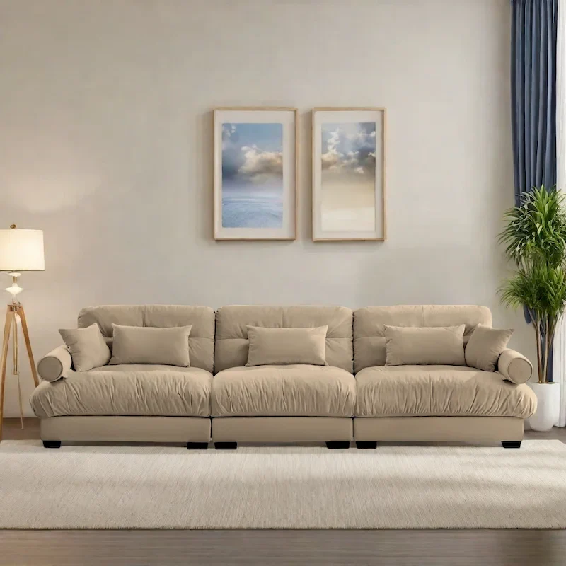 Modular Sectional Sofa - Velvet, 5-Seat, Cloud Cushion, Bolster Armrests, 130W, Configurable