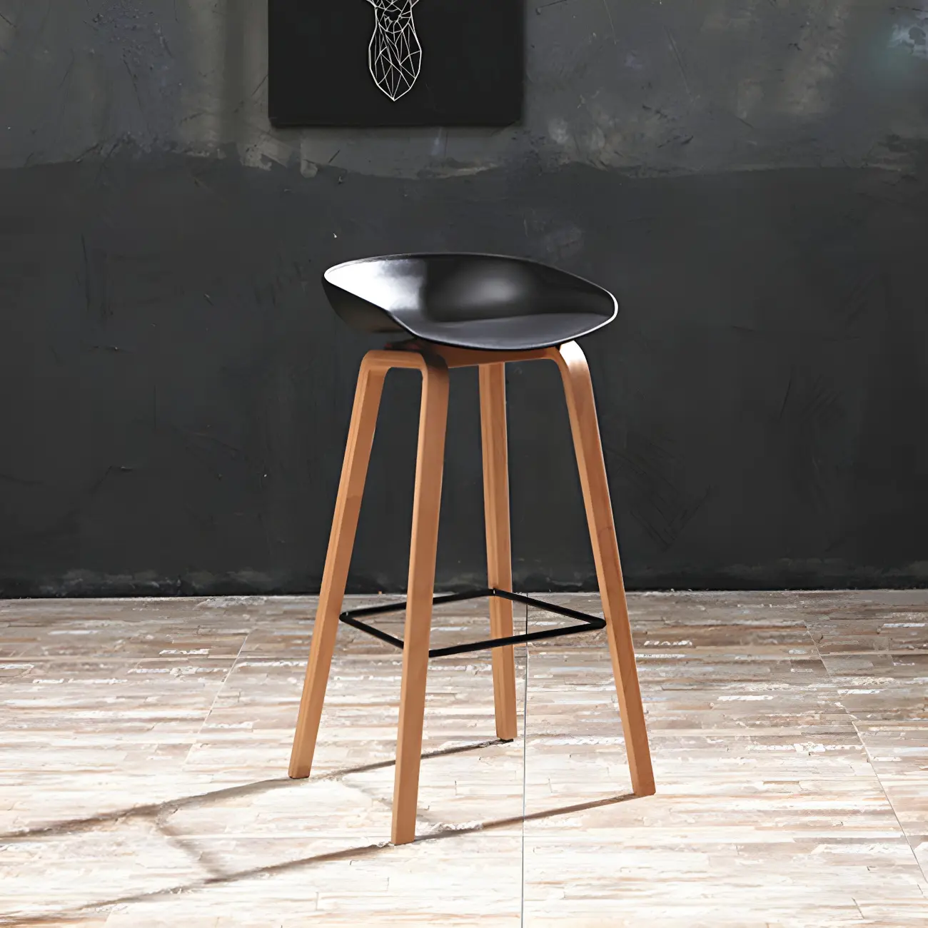 Mid-Century Modern Plastic Bar Stool with Wood Legs