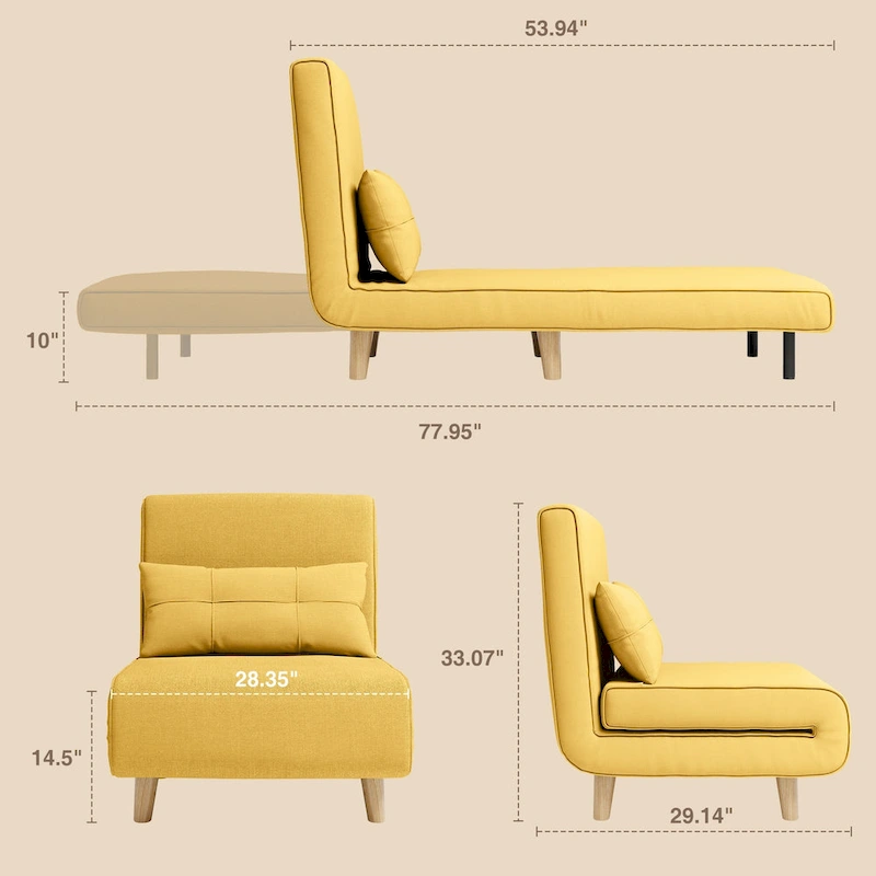 3 in 1 Convertible Upholstered Sofa Bed Sleeper Chair, Chaise Lounge Sofa, Folding Sleeper Chair, Recliner Chair with Pillow