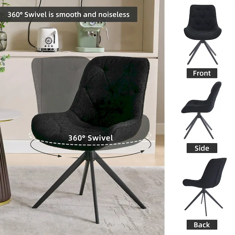 XINMICS Swivel Dining Chairs, Boucle Upholstered Accent Chairs Living Room Chairs Desk Office Arm Chair
