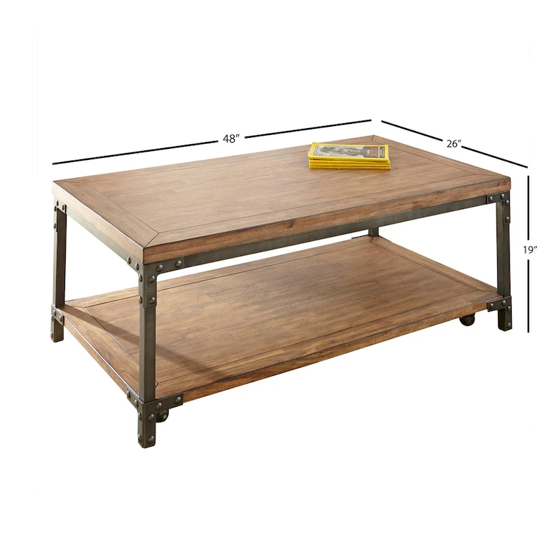 Steve Silver Leyburn Industrial Wood and Metal Coffee Table with Casters