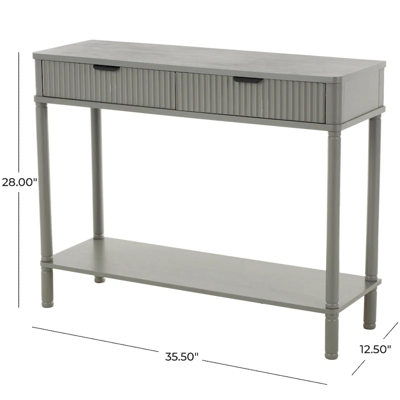 Wood 2 Drawer Console Table with Black Handle and Ribbed Front - Gray
