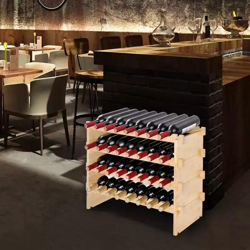 Natural Bamboo 6-Tier Freestanding Wine Rack, Holds 48 Bottles