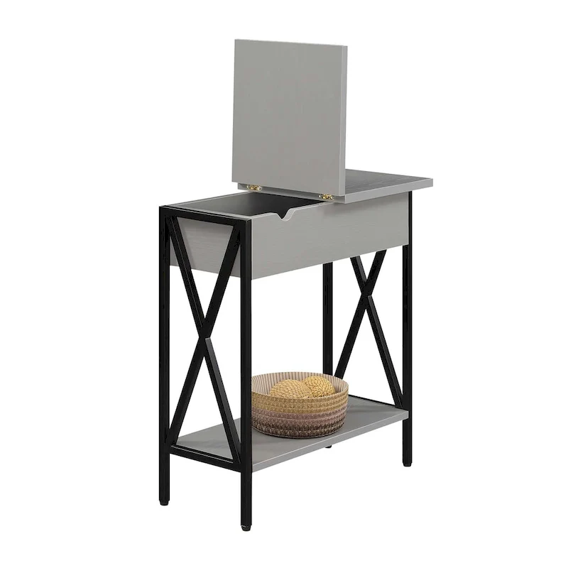 Convenience Concepts Tucson Flip Top End Table with Charging Station and Shelf
