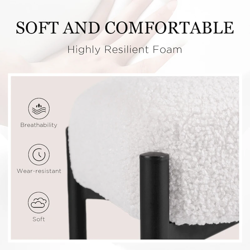 Faux Teddy Fur Round Vanity Stool, Ottoman Foot Stool