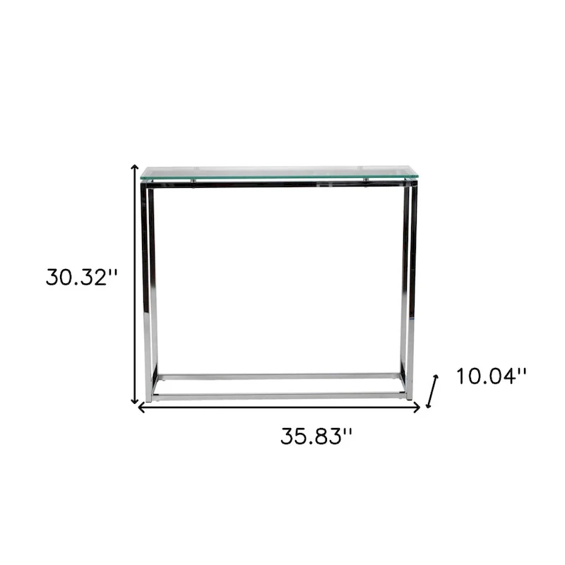 HomeRoots 36 Clear and Silver Glass Sled Console Table
