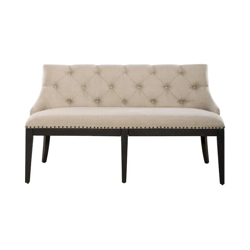 Americana Farmhouse Black Upholstered Shelter Dining Bench