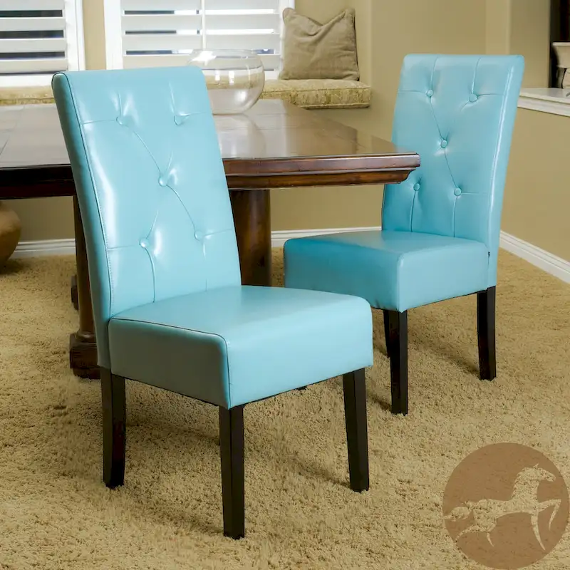 Taylor Blue Bonded Leather Dining Chair (Set of 2) by Christopher Knight Home - N/A