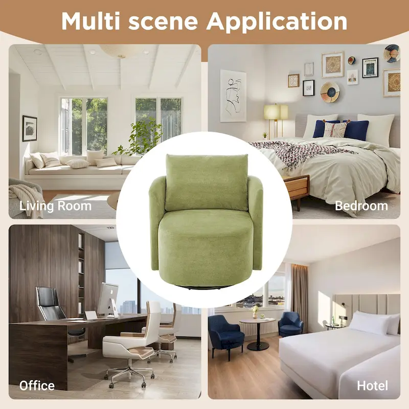 360 Swivel Chair, 29.9 Accent Barrel Armchair, Upholstered Swivel Sofa Chair with Curved Design