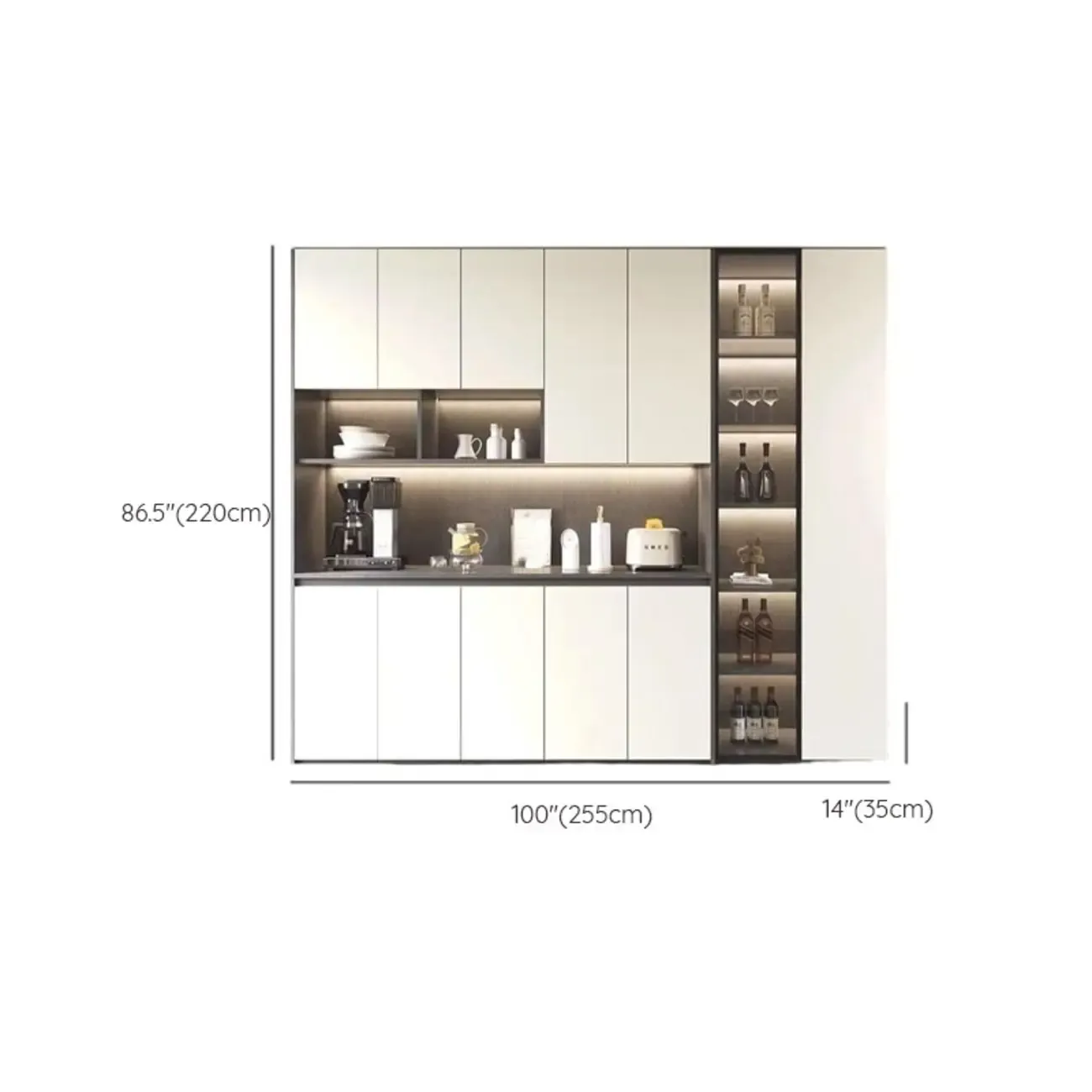 White Rectangular Multi-Shelves Glass Wood Wine Cabinet