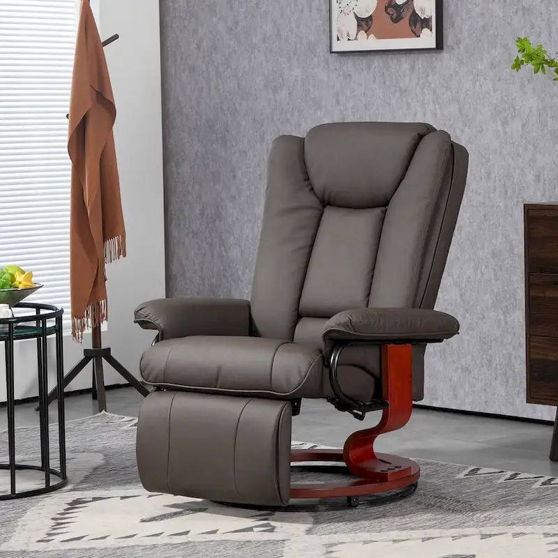 HOMCOM Swivel Recliner Chair, PU Leather Reclining Chair for Living Room, Modern Recliner Sofa with Footrest