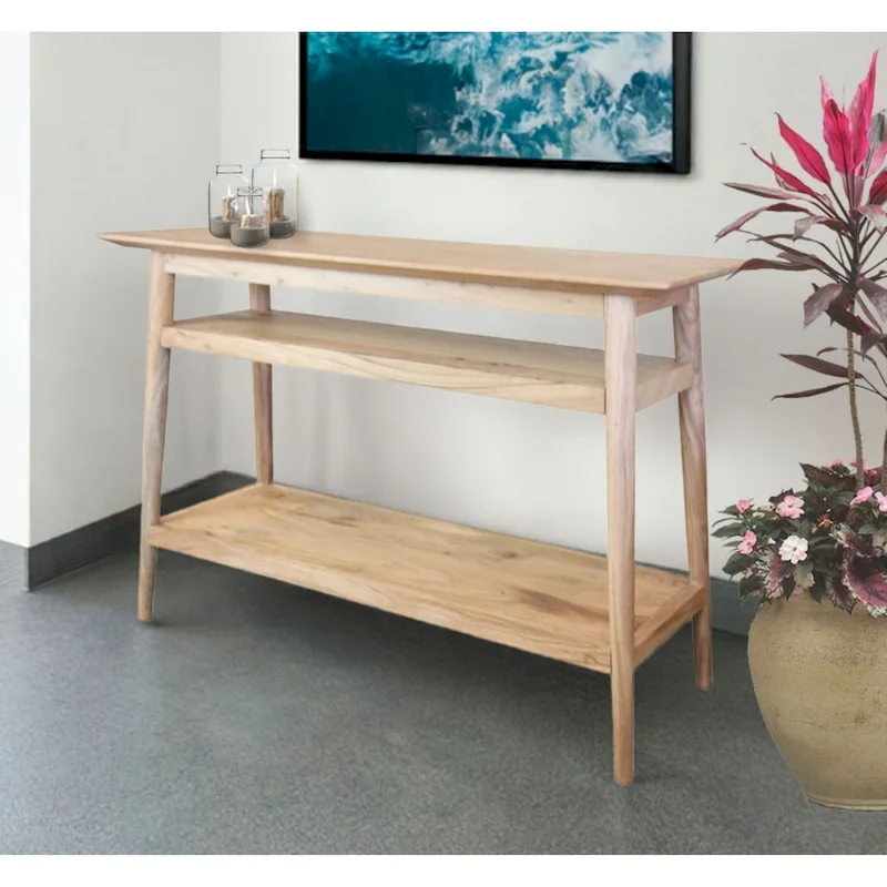 Solid Acacia Console Table with 2 Shelves