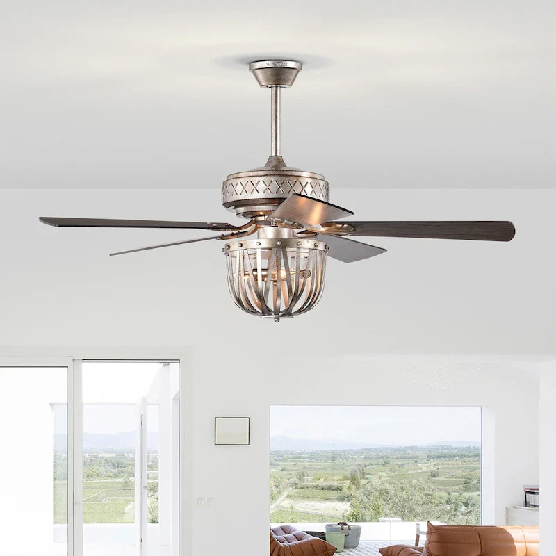 Emani 52 Inch Brushed Antique Silver Finish Ceiling Fan with Remote