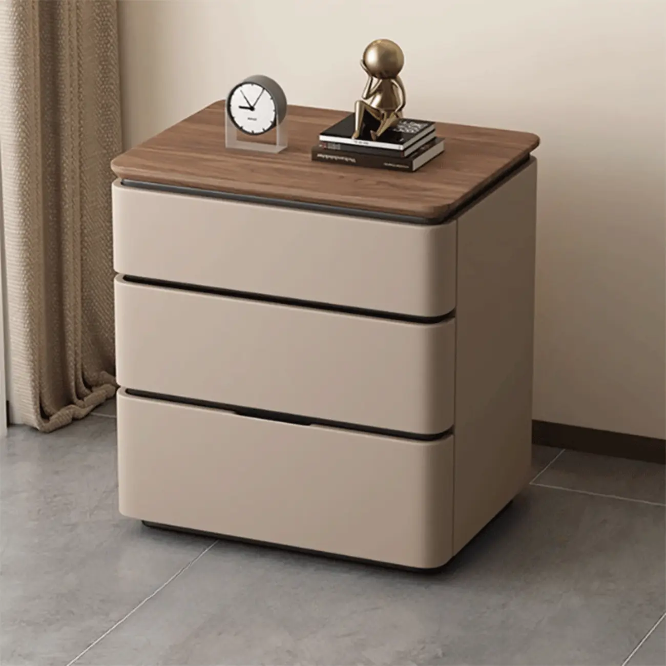 Elegant Modern Wood Three-Drawer Nightstand