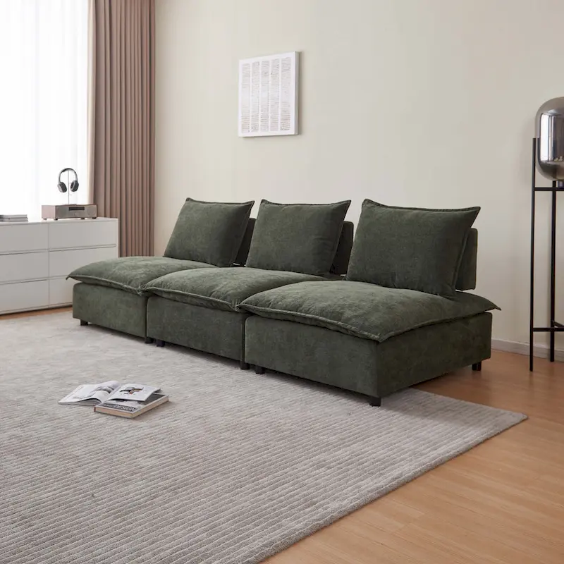 Chenille Upholstered Armless Modular Sectional Sofa, Free Combination