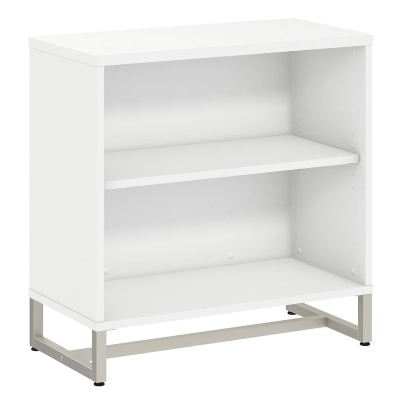 Grey / Tan / White / Taupe / Brown 2-Shelf Bookcase Cabinet with Metal Base