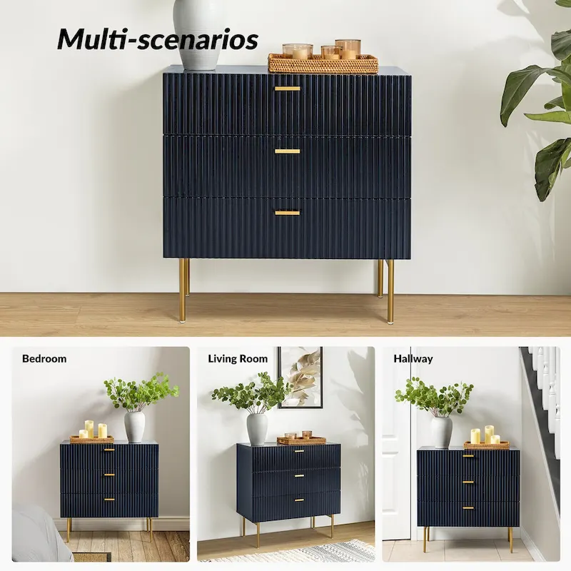 Gilb Modern 3-Drawer Dresser Nightstand with Metal Legs by HULALA HOME