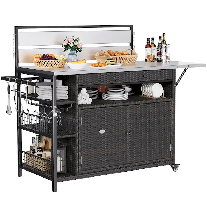 54.3 Wicker Bar Cart