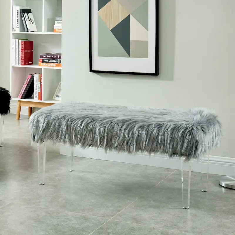 Andral Contemporary Faux Fur Upholstery Entryway Bench by Silver Orchid