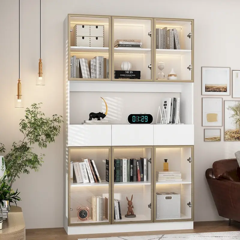 Sleek Tall Modular Display Cabinet with LED Lighting