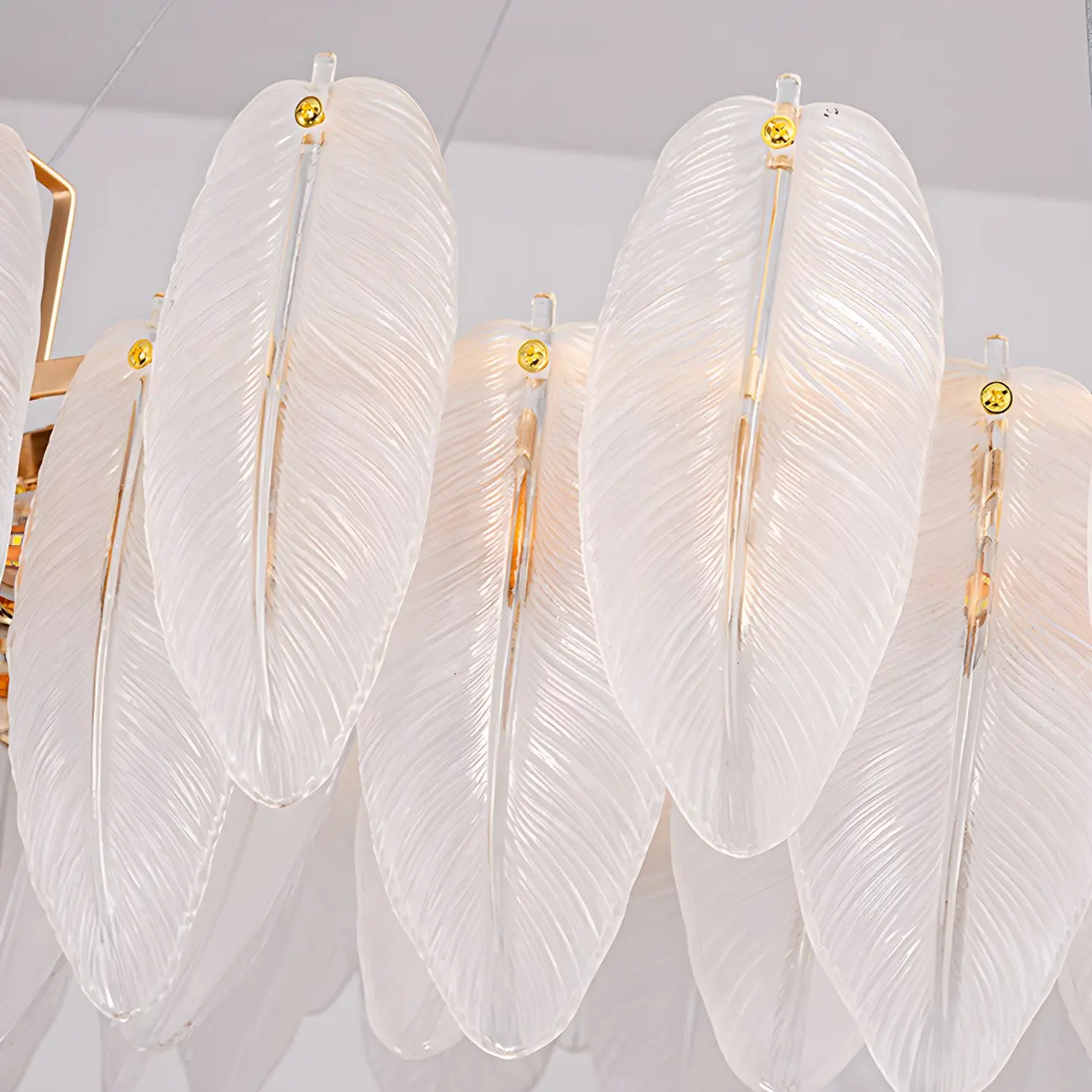 Elegant White Glass Feather Round Chandelier
