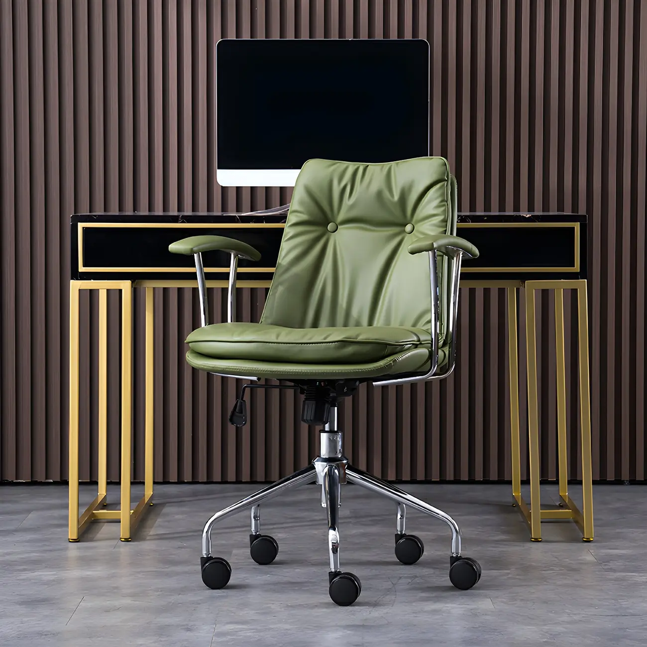 Modern Green Leather Swivel Tilt Office Chair