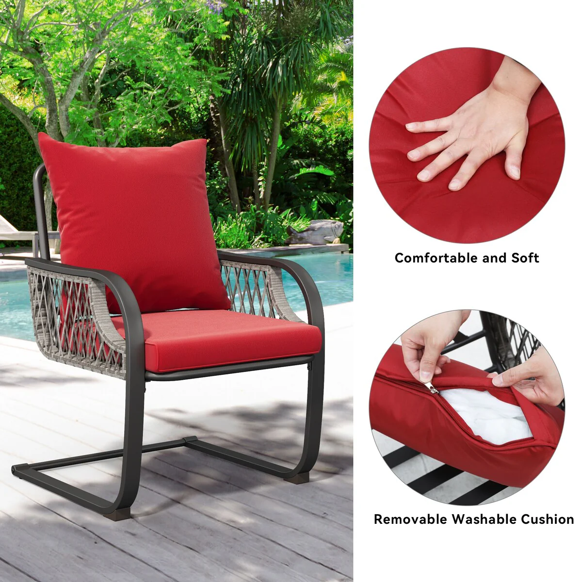 Moasis Red 3 PCs Patio Bistro Set Outdoor Furniture with Cushioned Seats - 3 Pcs