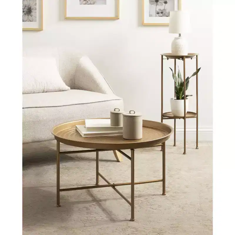 Kate and Laurel Mahdavi Round Metal Coffee Table, 25.5x25.5x15.5, Gold