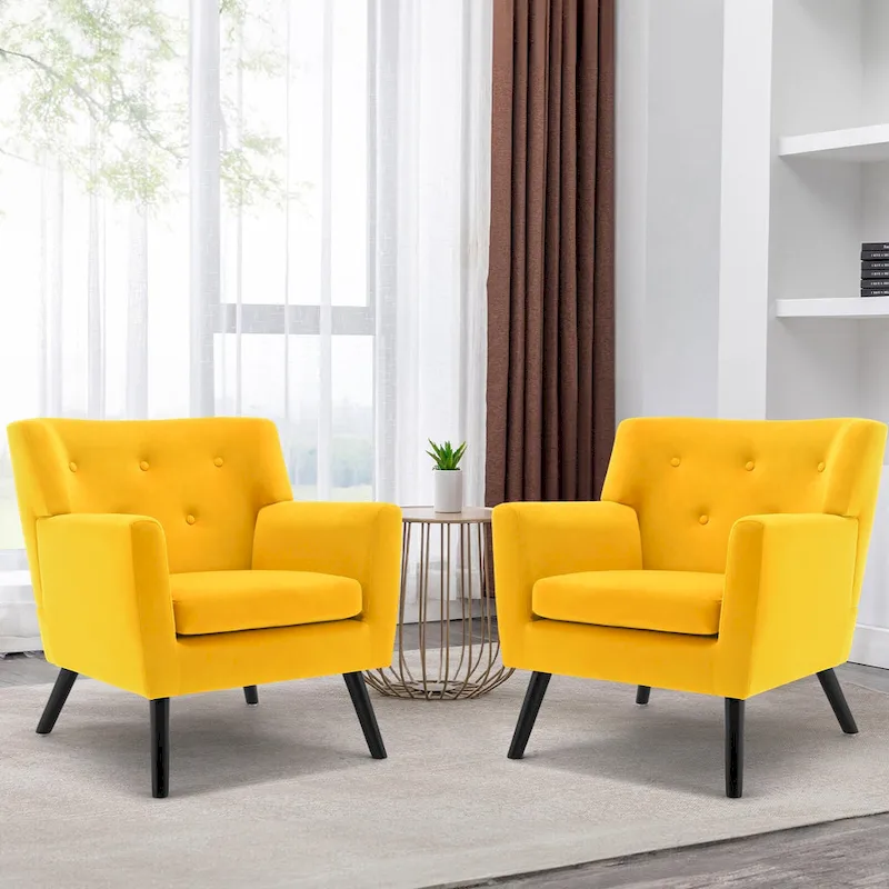 Velvet Upholstered Armchair Tufted Accent Chair, Set of 2 - 30.71H x 28.35 W x 27.56D