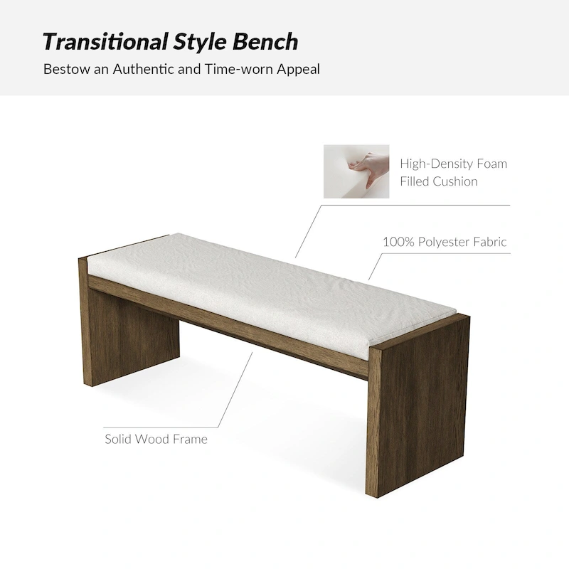 Berta Transitional Solid Wood Upholstered Bench by HULALA HOME