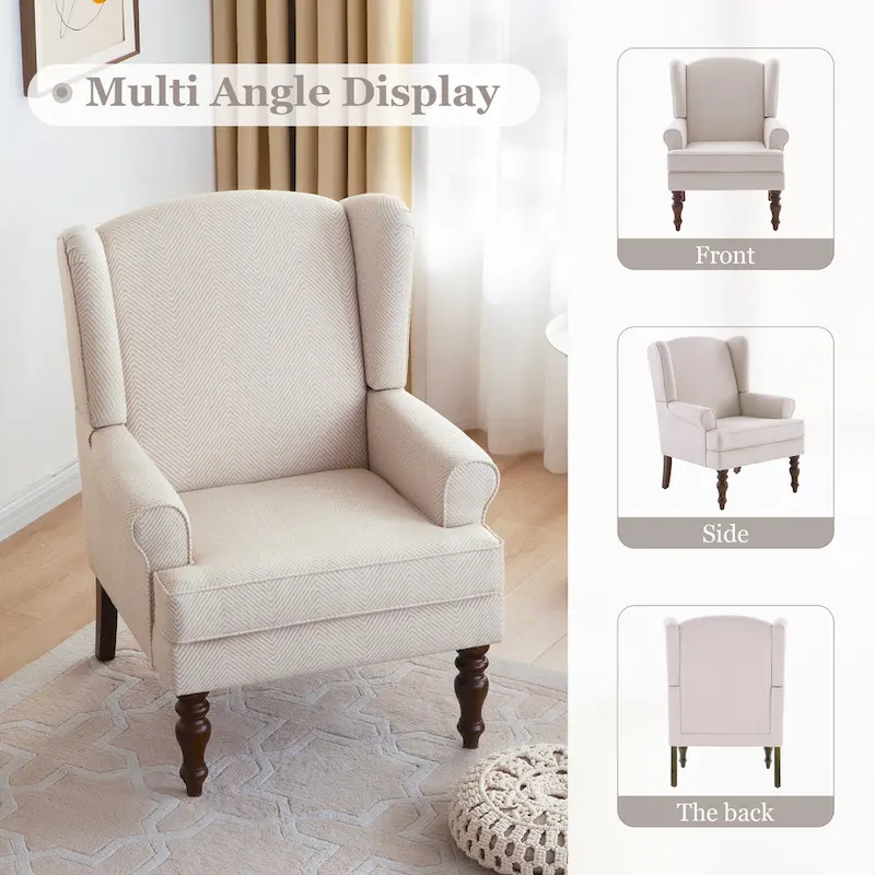 Accent Armchair with Turned Legs Set of 2 Blue/ Beige / Grey