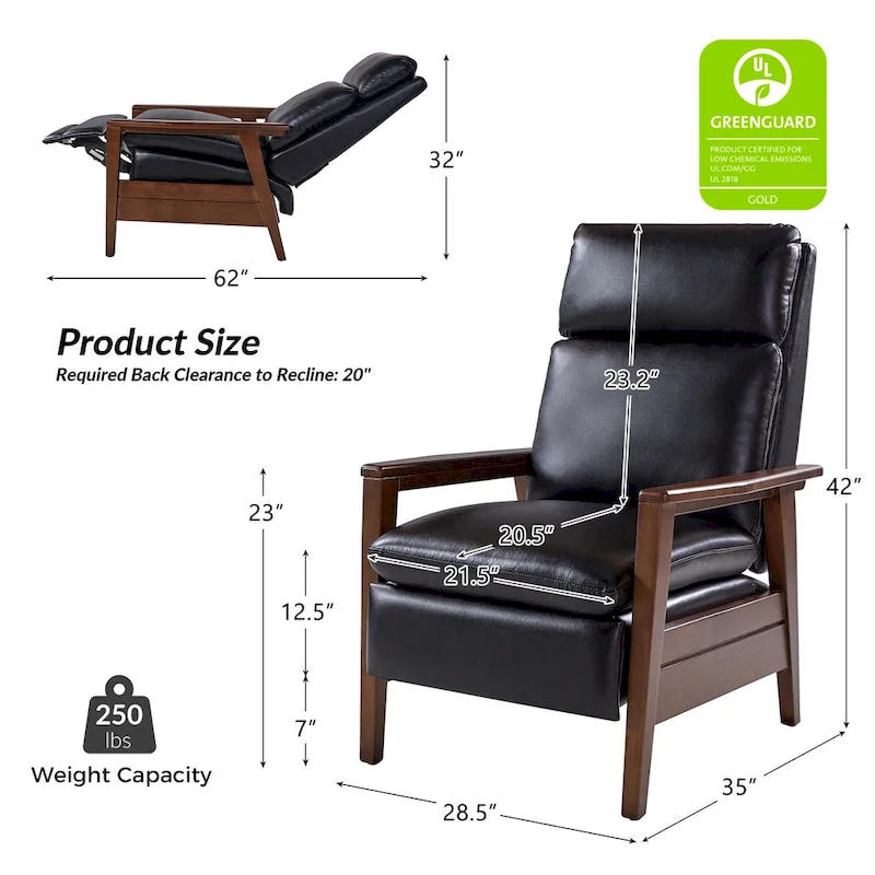 Patrick Mid-century Vegan Leather Solid Wood Recliner by HULALA HOME