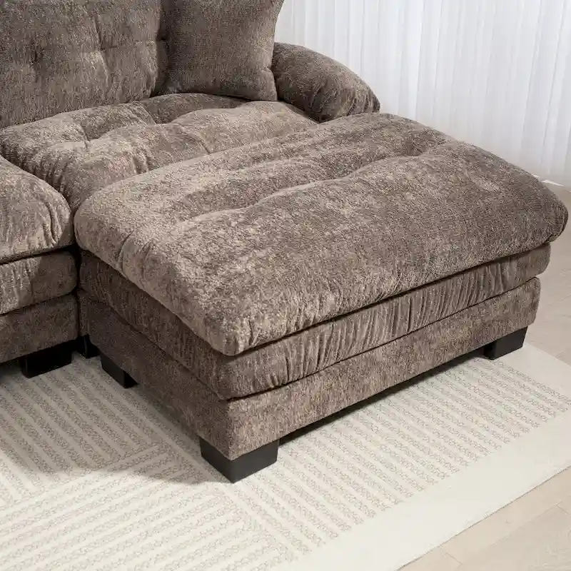 120.87 Chenille L-Shaped Sleeper Sectional Sofa with Ottoman