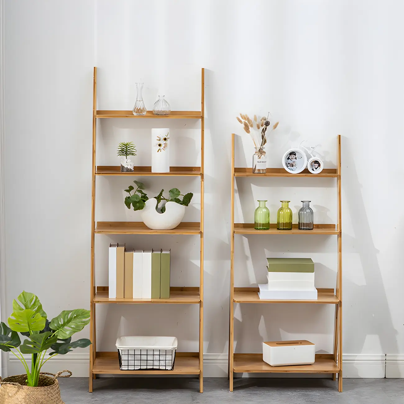 Solid Wood 5-Tier Open Back Ladder Bookshelf