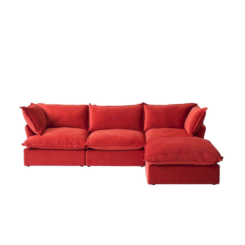 Cloud Sectional Sofa Down Feather Modular Couch L-shaped Velvet Wide Deep Seat Convertible Sofa.