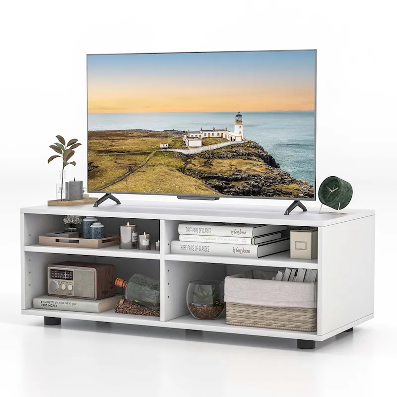 4 Cubby TV Console Table with Adjustable Shelves Entertainment Center
