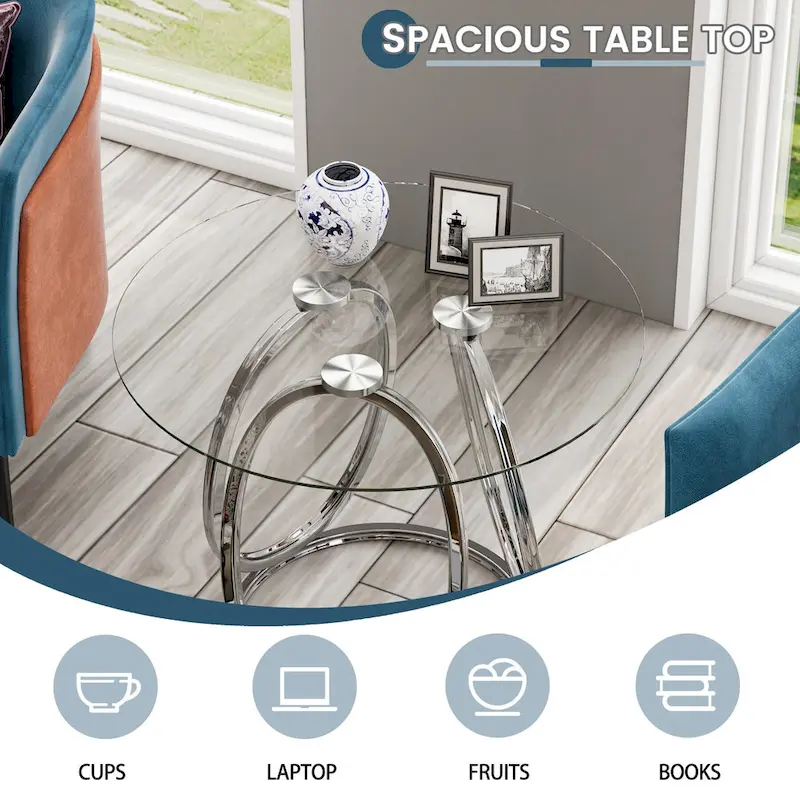 Glass Side Table with Metal Frame