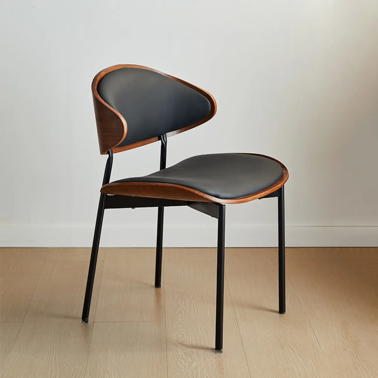 Black Leather Seat Curved Back Dining Chair