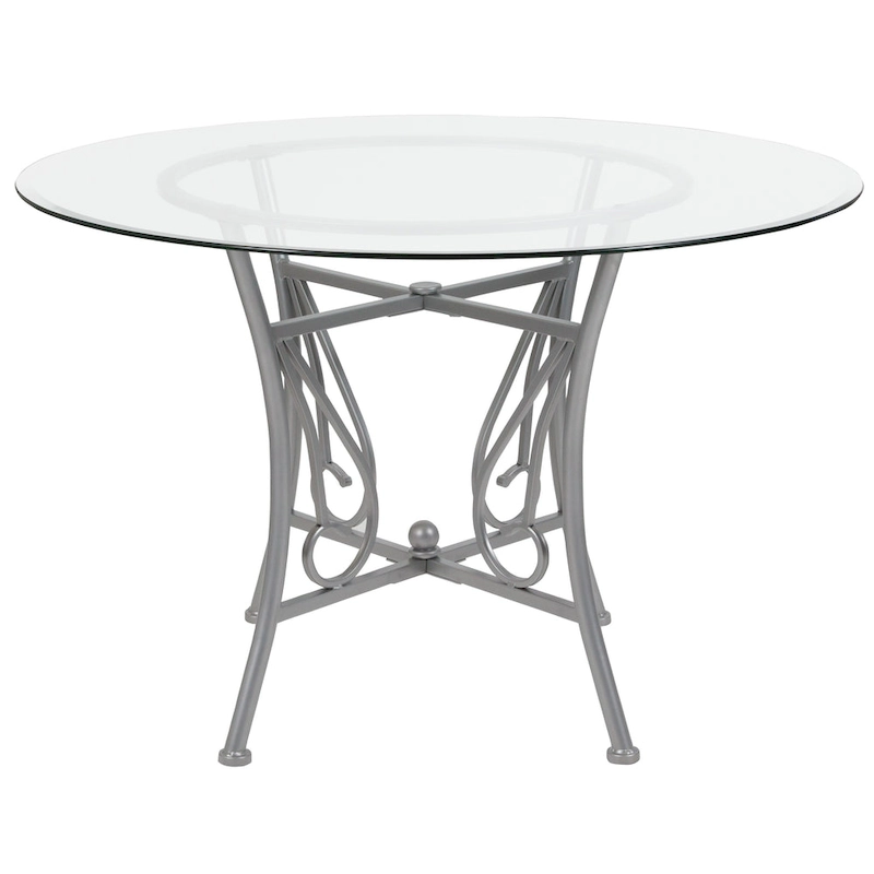 45 Round Glass Dining Table with Curl Accent Matte Metal Frame - 45W x 45D x 29H - 45W x 45D x 29H