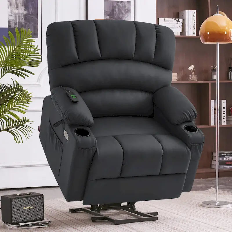 MCombo Power Lift Recliner Chair Sofa with Massage and Heat, Faux Leather R7096 (Medium-Wide)