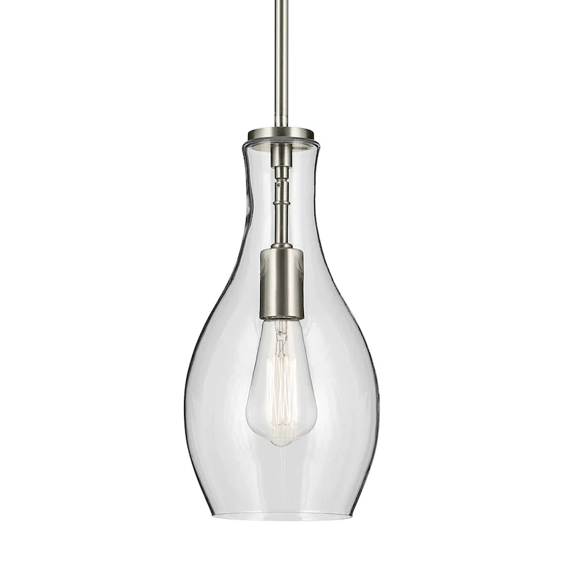 Kichler Lighting Everly 13.75 in. 1-Light Brushed Nickel Bell Pendant Light with Clear Glass