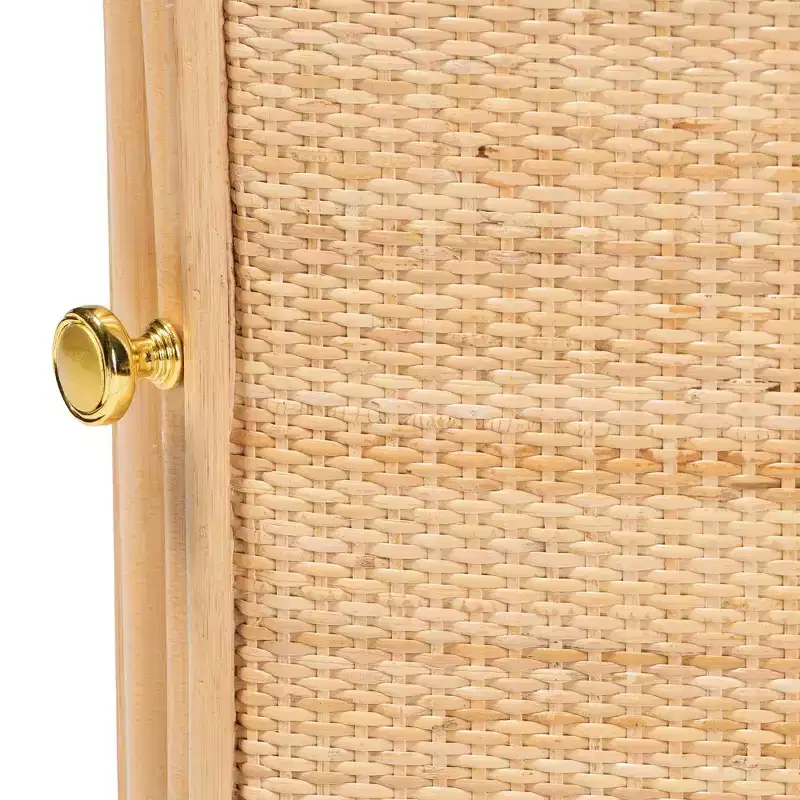 Natural Rattan Nightstand, Brown, Single Door with 2 Shelves