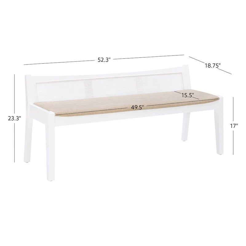 Solid Wood Cane Bench with Cushioned Seat