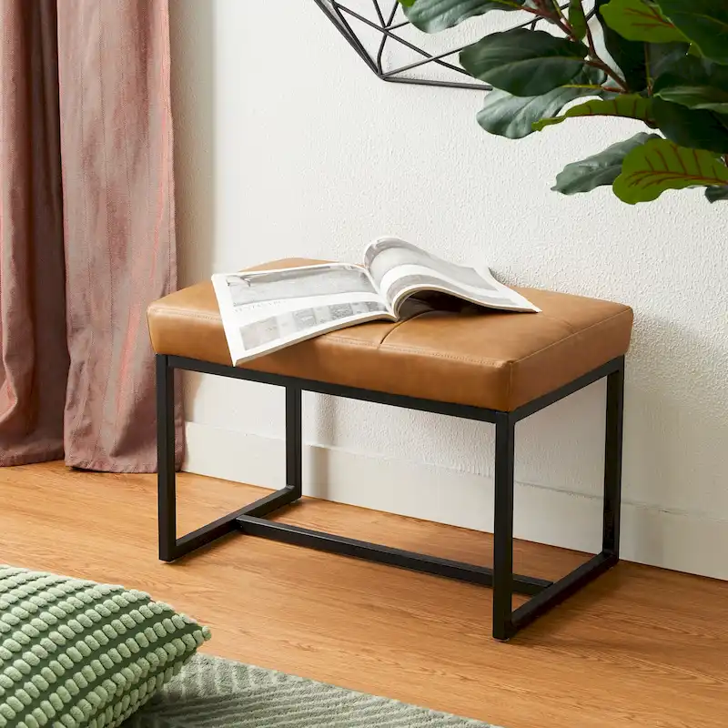 Glitzhome 24W Modern PU Leather Button-tufted Ottoman Foot Stool