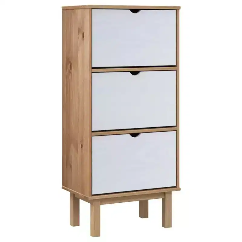 vidaXL Shoe Cabinet Brown Solid Pine Wood Medium Shoe Cabinet