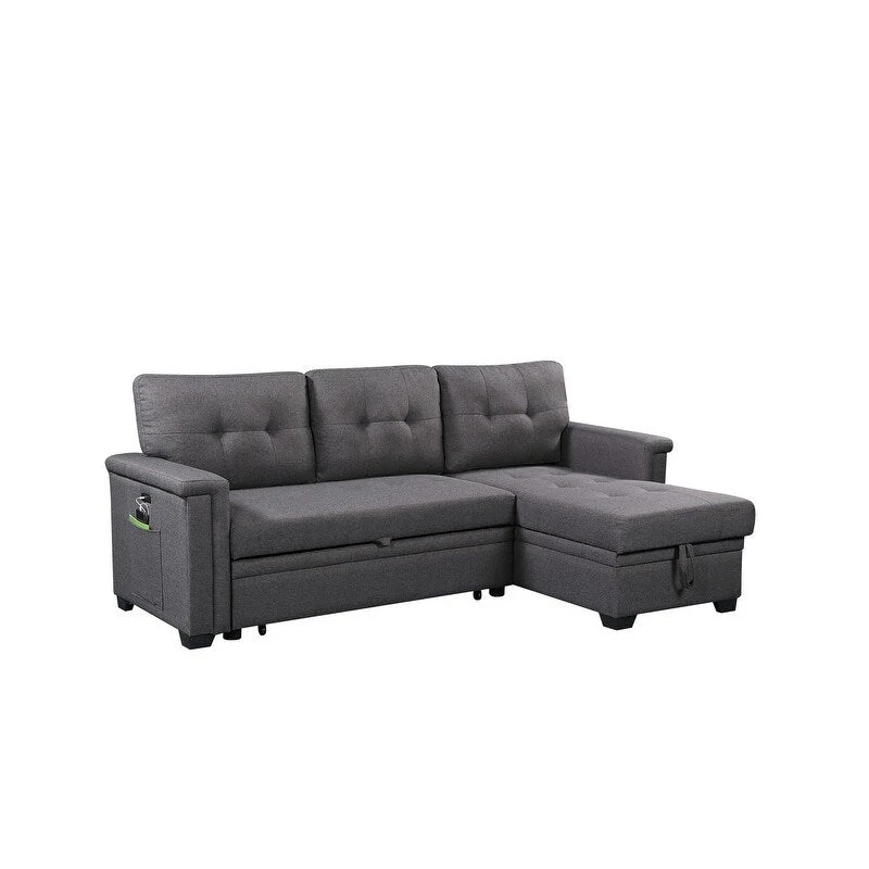 Ashlyn 84-inch Dark Gray Reversible Sleeper Sectional Sofa with Storage Chaise and USB Charging Ports - 84W x 54D x 35H