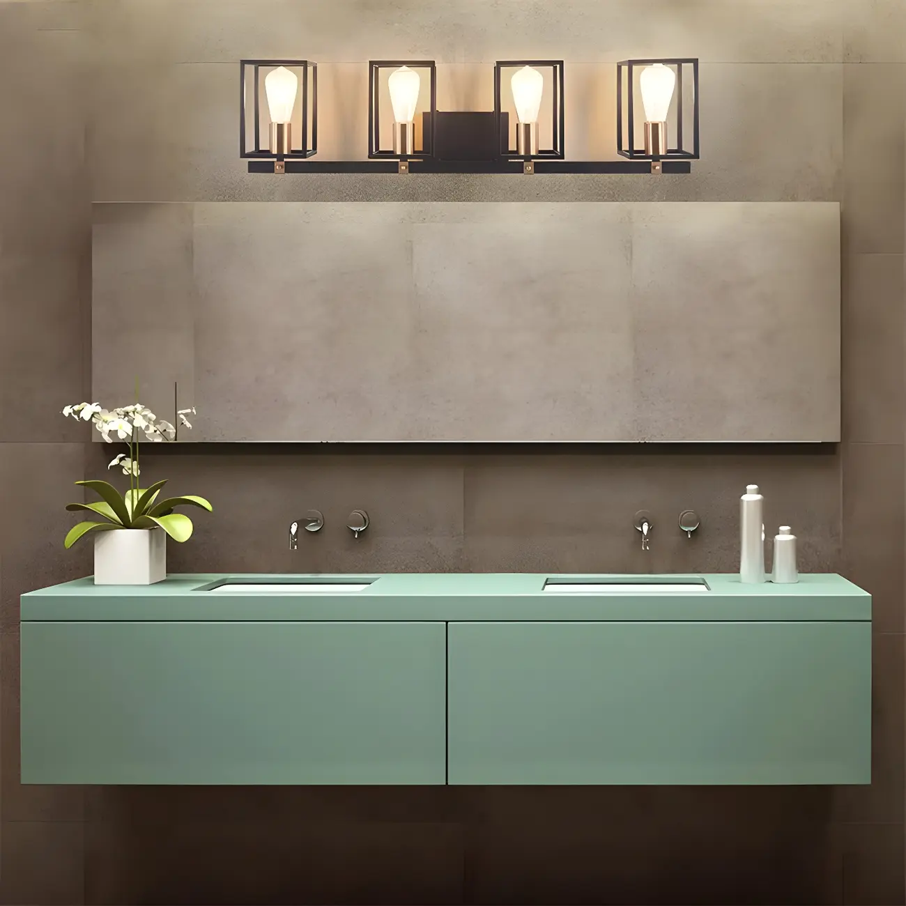 3-Light Linear Cube Black Iron Caged Vanity Light