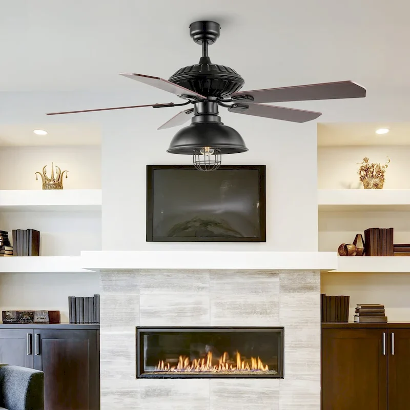 Ashton 52  1-Light Farmhouse Industrial Iron Dome Shade LED Ceiling Fan With Remote, Black by JONATHAN Y